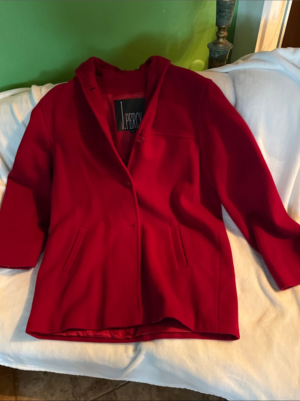 Red Hooded Wool Pea Coat